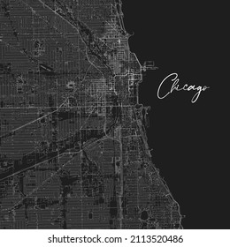 Black Vector Chicago, Illinois Map With City Name. Art Print Template For Decoration. Black And White. Stock Vector Illustration Isolated