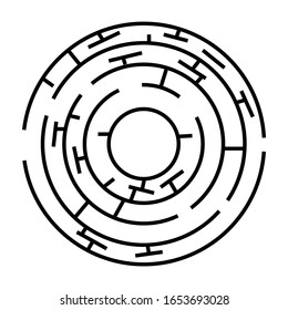 Black Vector Circle Maze, Isolated on White 
