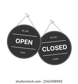 Black Vector Circle Open and Closed Sign