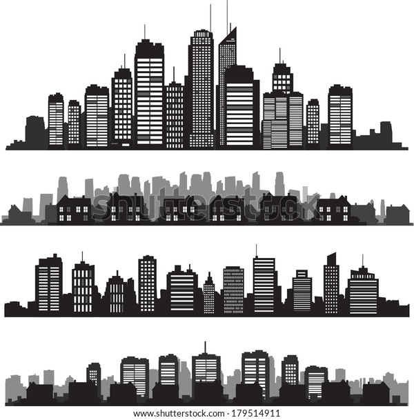 Black Vector Cityscapes Silhouettes Stock Vector (Royalty Free) 179514911