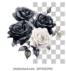 black vector clipart rose realistic