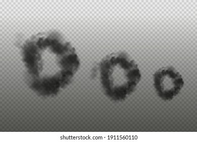 Black vector cloudiness ,fog or smoke on dark checkered background.Set of Cloudy sky or smog over the city.Vector illustration.