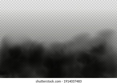 Black vector cloudiness ,fog or smoke on dark checkered background.Set of Cloudy sky or smog over the city.Vector illustration.
