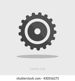 Black vector cog with shadow isolated on white, gear illustration, wheel concept