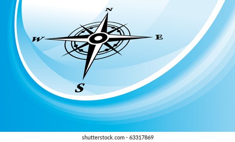 Black vector compass with blue wave background
