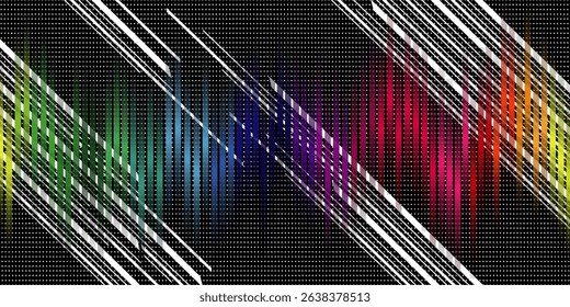 black vector cover with stright stripes. Glitter abstract illustration with colored sticks. The pattern for ad, booklets, leaflets.