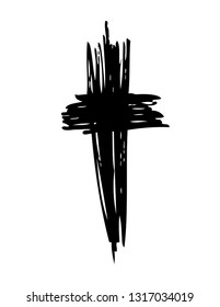 black vector cross. The cross is made with a brush