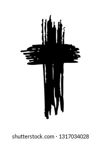 black vector cross. The cross is made with a brush