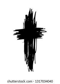 black vector cross. The cross is made with a brush