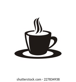Black vector cup of hot coffee or tea
