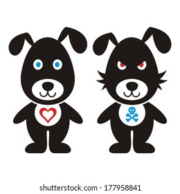 Black vector cute and bad dog icons isolated