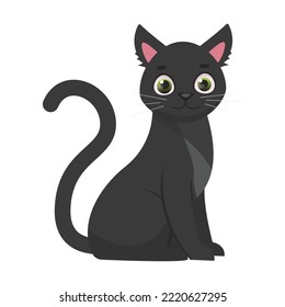 Black vector cute cat sitting.