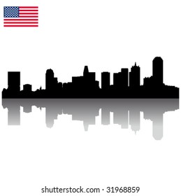 Black vector Dallas  silhouette skyline with USA flag