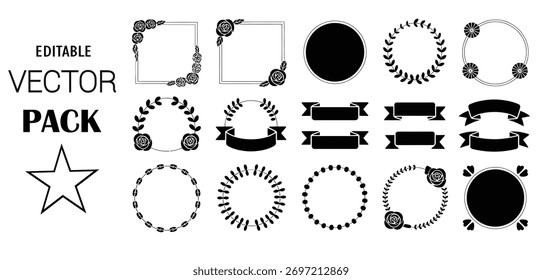 Black Vector Decorative Frames and Elements Pack Keywords frame, border, floral, rose, wreath