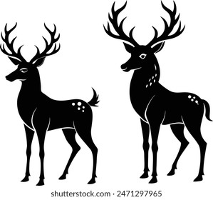 black vector deer silhouette white background 