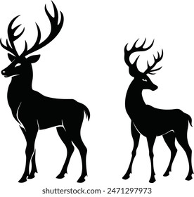 black vector deer silhouette white background 