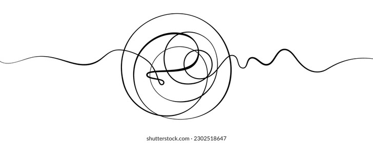 Black vector doodle line with circle shape in the center, isolated on white background.