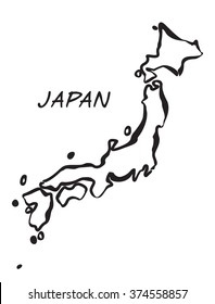 Black Vector drawing map of Japan.