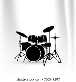 Black vector drum kit illustration. Isolated on white background