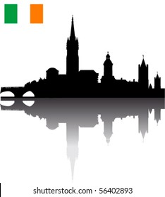 Black vector Dublin silhouette skyline with irish flag