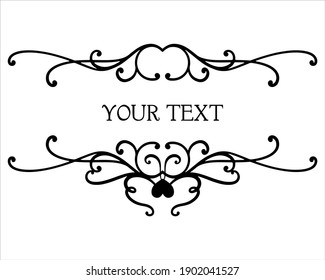black vector element, text frame, linear pattern with swirls for postcards, greeting cards, coupons, certificates, certificates, beautiful design for the design of the text title