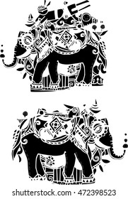 black vector of elephant design for tattoo art