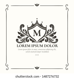 Black vector emblem with crown. Elegant, classic vector. Can be used for jewelry, beauty and fashion industry. Great for logo, monogram, invitation, flyer, background, or any desired idea.