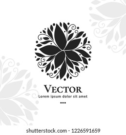Black vector emblem. Elegant, classic elements. Can be used for jewelry, beauty and fashion industry. Great for logo, monogram, invitation, flyer, menu, brochure, background, or any desired idea.