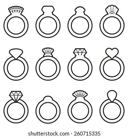 Black Vector Engagement Or Wedding Ring Icons Outline 