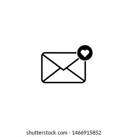 black vector envelope icon with heart from above and white background