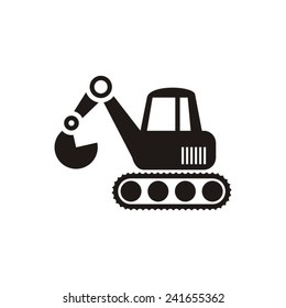 Black vector excavator icon isolated on white background