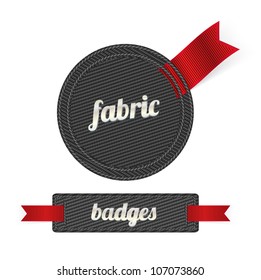 Black vector fabric badges with red ribbons