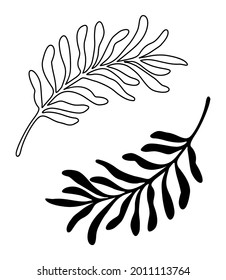 Black Vector Fall Leaves of autumn tree silhouette.Stencil Outline Line Art Drawing Illustration.Vinyl wall sticker decal.Laser cutting.Plotter cut.Foliage.Logo.Floral element.DIY.Palm Leaf.Decoration