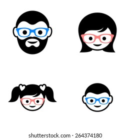 Black Vector Family Members Faces Icons With Glasses