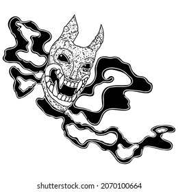 Black vector fantasy skull in grunge style. Skull vector illustration