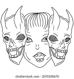 Black vector fantasy skull in grunge style. Skull vector illustration