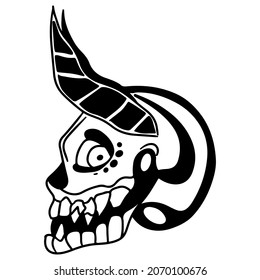 Black vector fantasy skull in grunge style. Skull vector illustration