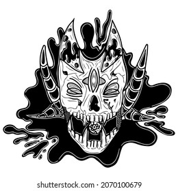 Black vector fantasy skull in grunge style. Skull vector illustration