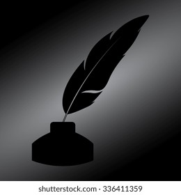 Black Vector feather and ink bottle icon 