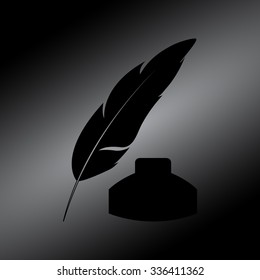 Black Vector feather and ink bottle icon 