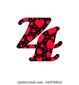 Black vector figure with red hearts texture isolated on  white background.
