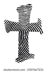 Black vector fingerprint christian cross, Christian clipart, Black Christian cross, 