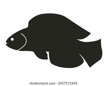 Der schwarze Vektorfisch, geschmeidig und stromlinienförmig, gleitet mühelos durch die Tiefe, seine Ebenholzschuppen glitzern mit einer dezenten Eleganz inmitten der Schatten des Ozeans.