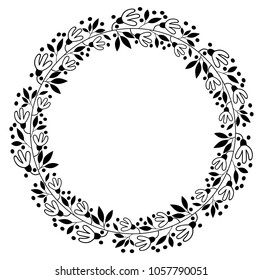 Black vector floral border wreath - flower design for wedding invitations 