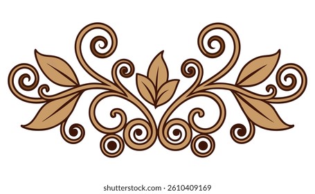 Black vector floral design element with swirl and leaf silhouette.
