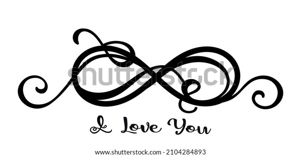 Black vector floral Infinity forever love symbol\
line art sign silhouette divider with\
swirls.Eternal,limitless.Endless.Logo icon.Tattoo.Valentine\'s\
day.Wedding ring.Marriage.Cricut Laser.DIY\
cutting.