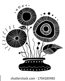 black vector flowers in a vase