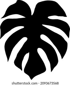 Black Vector Foliage, Monstera Isolated, Tropical Leave, White Background