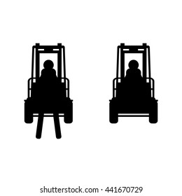 Black Vector Fork Lift Truck Icon Set Isolated