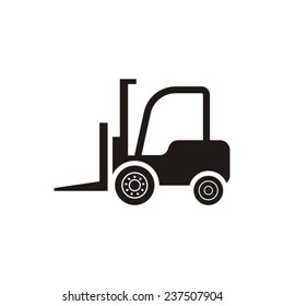 Black vector forklift truck icon on white background